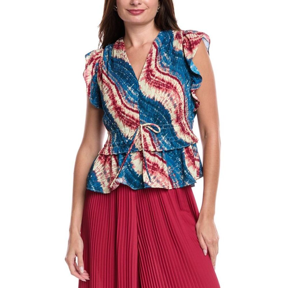 Nicole Miller Womens Pleated Blouse, Blue